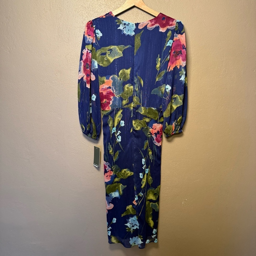Julia Jordan Blue Floral Midi Dress 3/4 Sleeve NWT Elegant Boho Feminine Size 2 - Picture 10 of 17